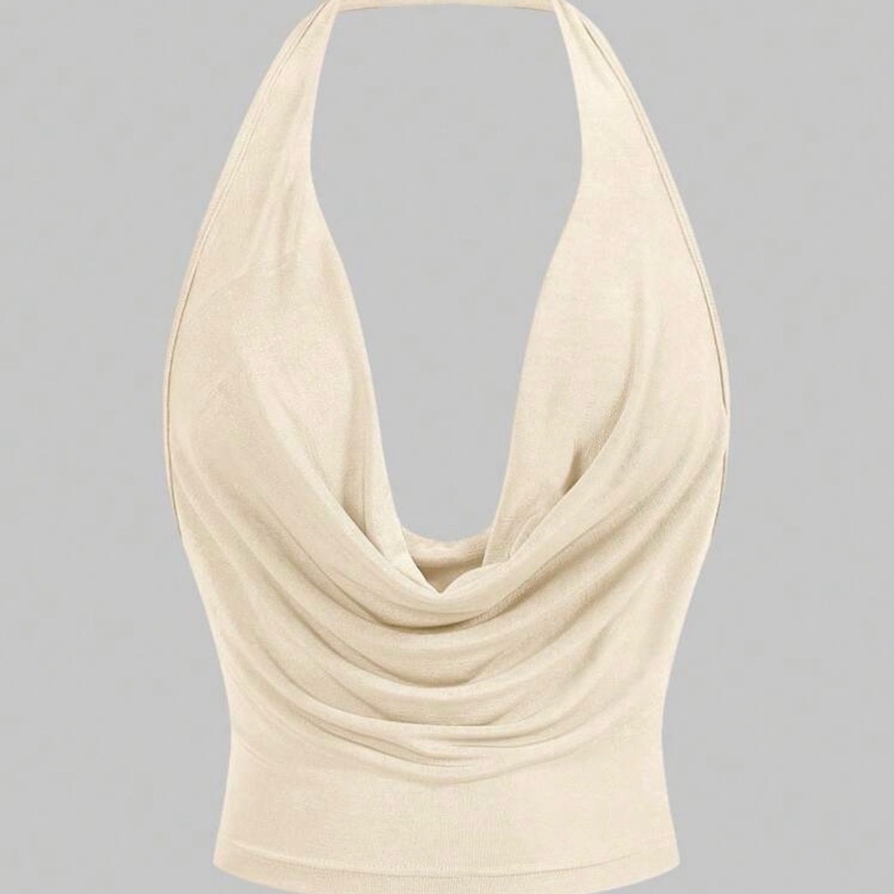 Women's Cream Halter Cowl Neck Tank Top